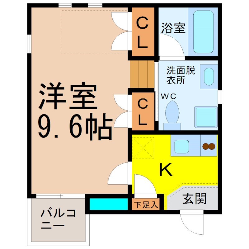 ｅｃｌａ金山ＷＥＳＴ（エクラ金山ウエスト） 間取図　洋室9.6帖　脱衣洗面所　クローゼット付
