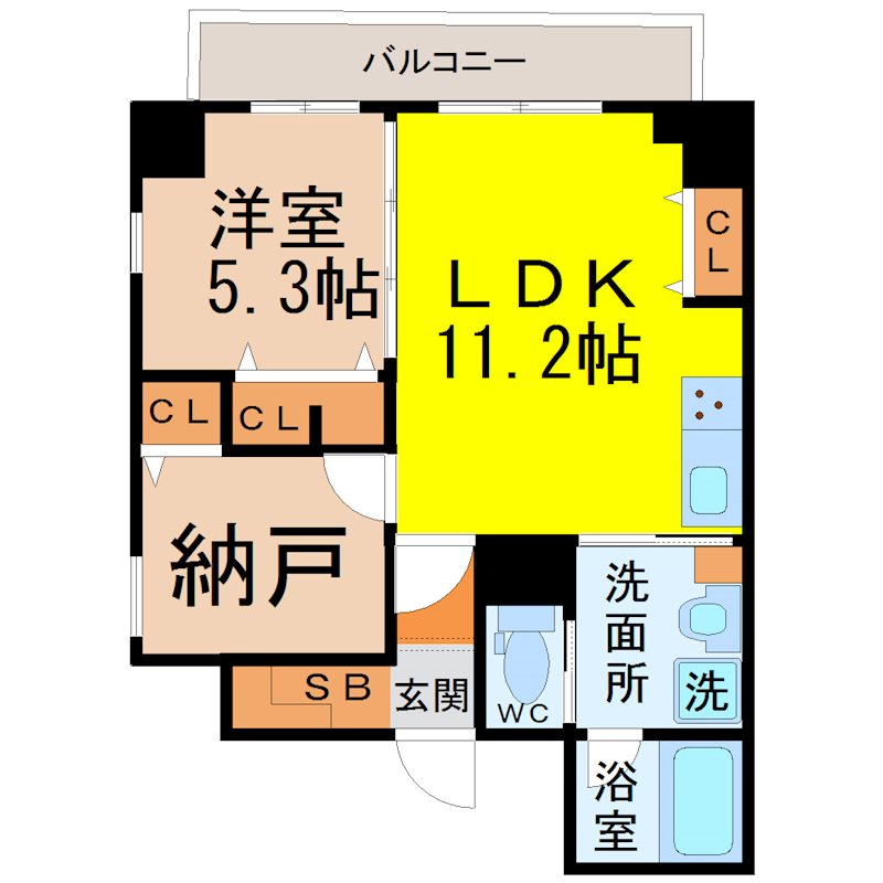 Van cleef（ヴァンクリーフ） 間取図　ＬＤＫ11.2帖　脱衣洗面所　バルコニー