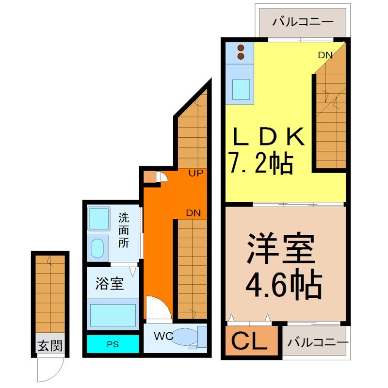 エスポワール山王 間取図　ＬＤＫ7.2帖　洋室4.6帖