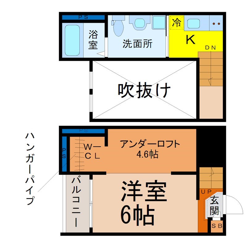 Ｅｍｉｌｌｉａ22（エミリア22） 間取図　洋室6帖　アンダーロフト4.6帖　南面バルコニー