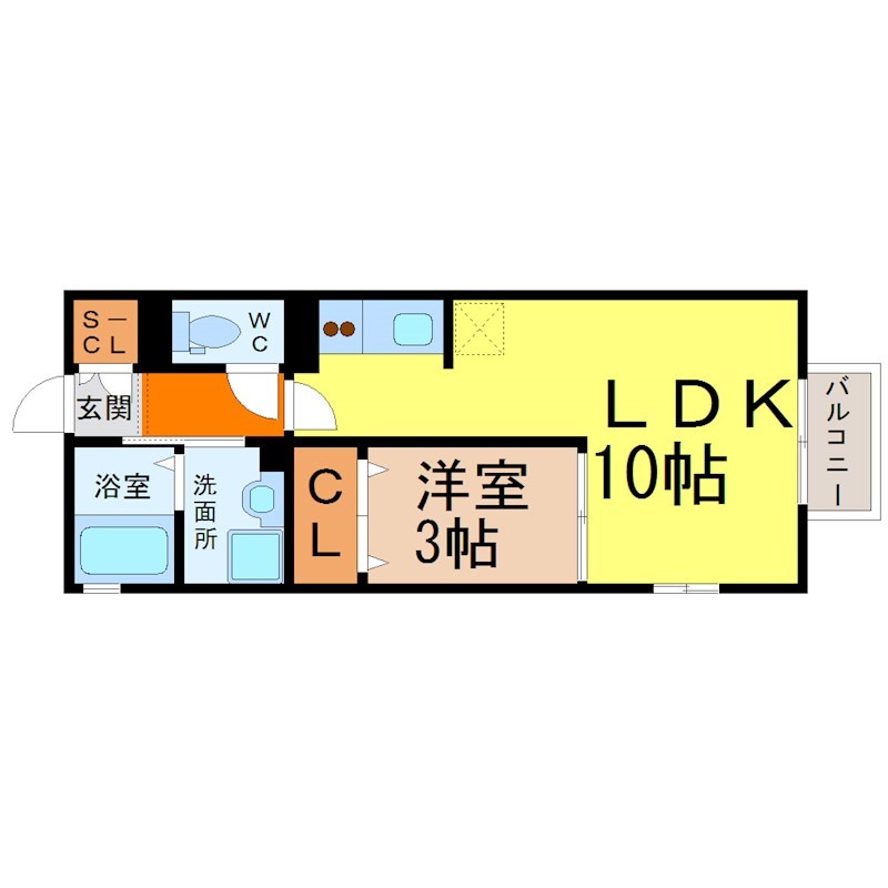 光ＨＯＵＳＥ 間取図　ＬＤＫ10帖　洋室3帖　脱衣洗面所　南面専用庭付き