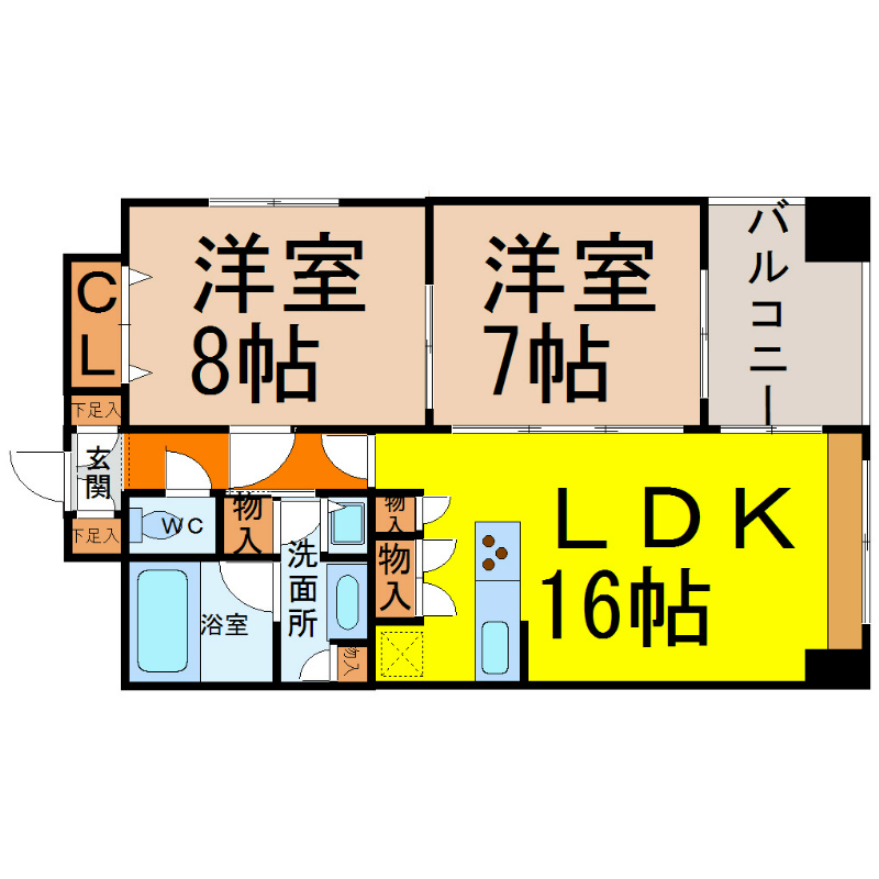 グランデージ泉 間取図　南東角部屋