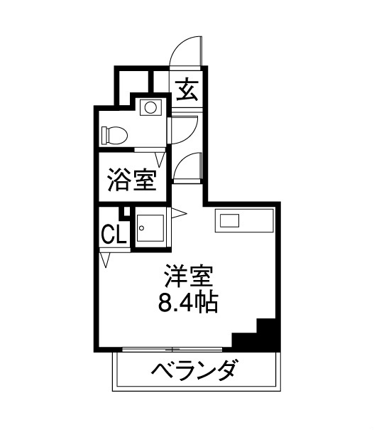 リベール名駅南 間取図　洋室8.4帖　脱衣洗面所　バルコニー