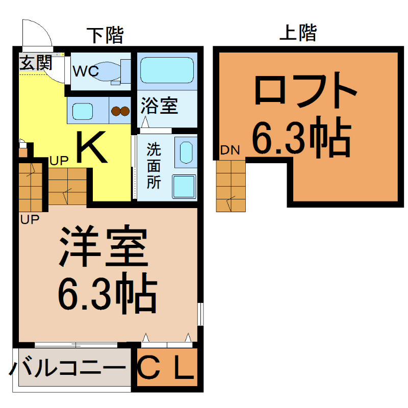 ＳＴＡＧＥ杉栄 間取図　洋室6.3帖　ロフト6.3帖