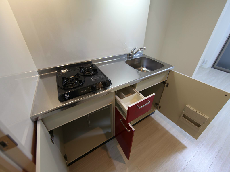 ラ・グランディール システムキッチン（ガス2口）冷蔵庫・レンジ等ご用意できます