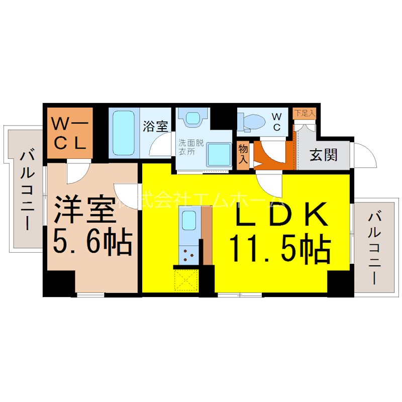 レーベン御器所 間取図　ＬＤＫ11.5帖　洋室5.6帖