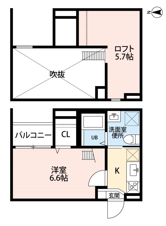 ハーミテージ荒子 間取図　洋室6.6帖　ロフト5.7帖