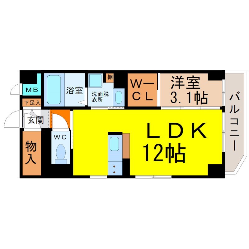 Ｌａ．Ｃａｎｔａｂｉｌｅ（ラカンタービレ） 間取図　ＬＤＫ12帖　洋室3.1帖　バルコニー