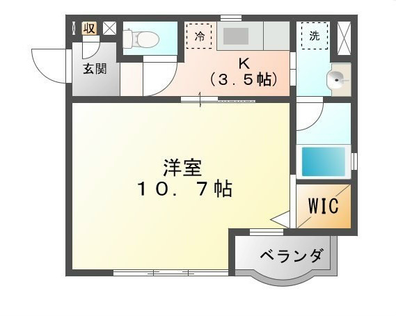 ラ・マルネ 間取図　洋室10.7帖　脱衣洗面所　ウォークインクローゼット