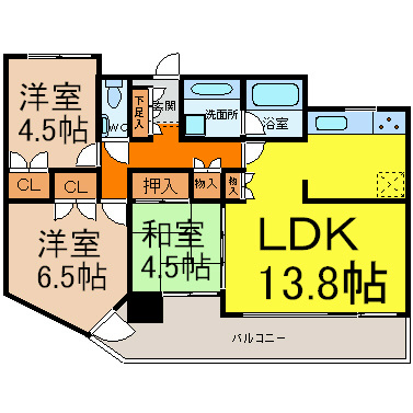 グレイス名駅 間取図　南向きバルコニー　