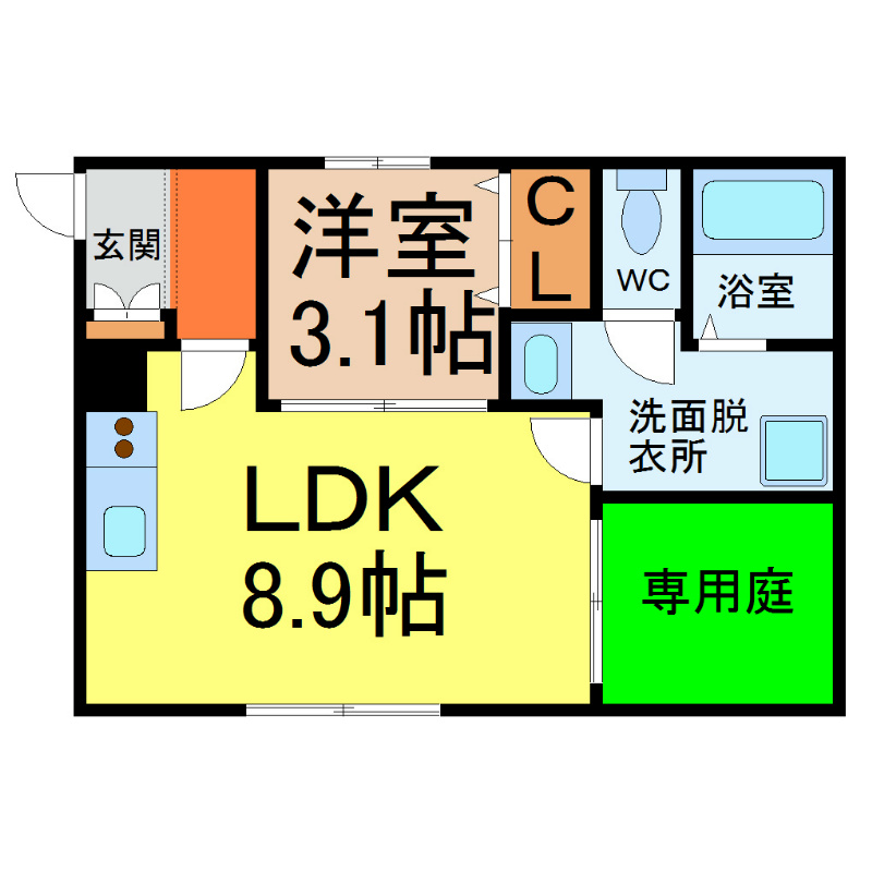 ＭＩＡＣＡＳＡ大須（ミアカーサ大須） 間取り　ＬＤＫ8.9帖　洋室3.1帖　脱衣洗面所　バルコニー