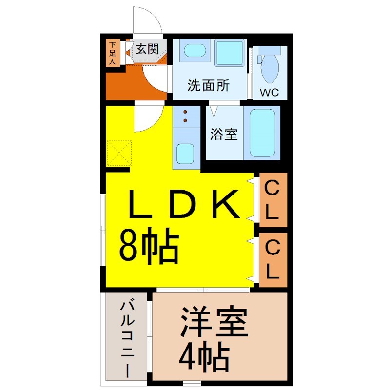 Ｒｅｐｏｓ外新町（ルポソトシンマチ） 間取図　ＬＤＫ8帖　洋室4帖　脱衣洗面所