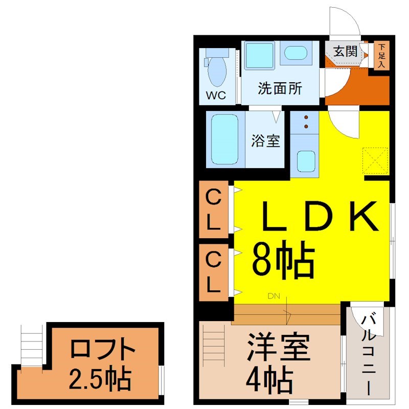 ハーモニーテラス外新町II 間取図　ＬＤＫ8帖　洋室4帖　ロフト2.5帖