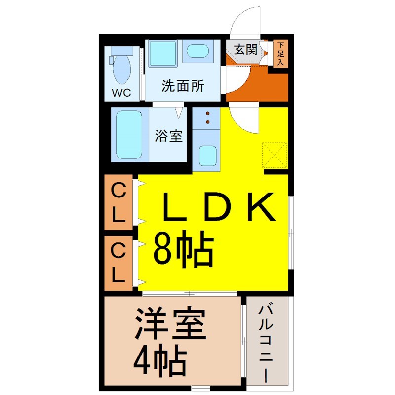 ハーモニーテラス外新町II 間取図　ＬＤＫ8帖　洋室4帖　脱衣洗面所