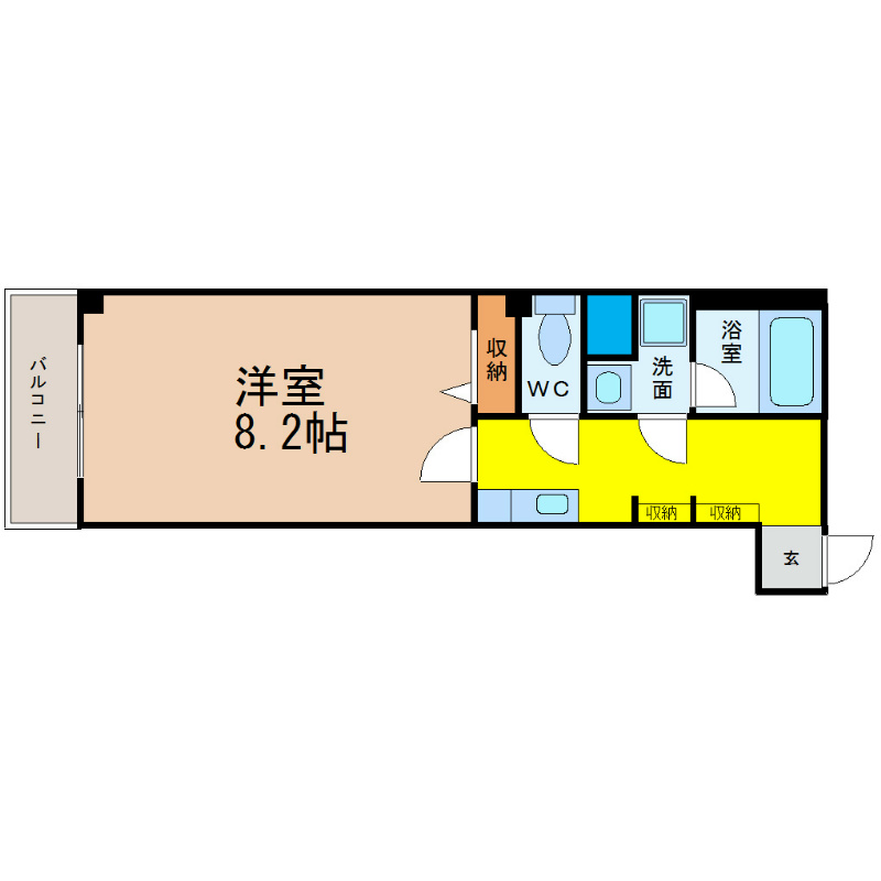 ヴィラマルグリット 間取り　1Ｋ　洋室8.2帖　エアコン完備