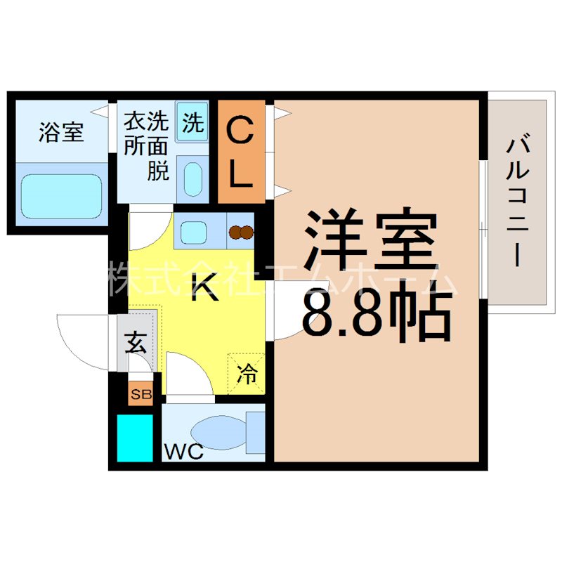 カーサ千年 間取図　全部屋角部屋　家具家電ご用意できます