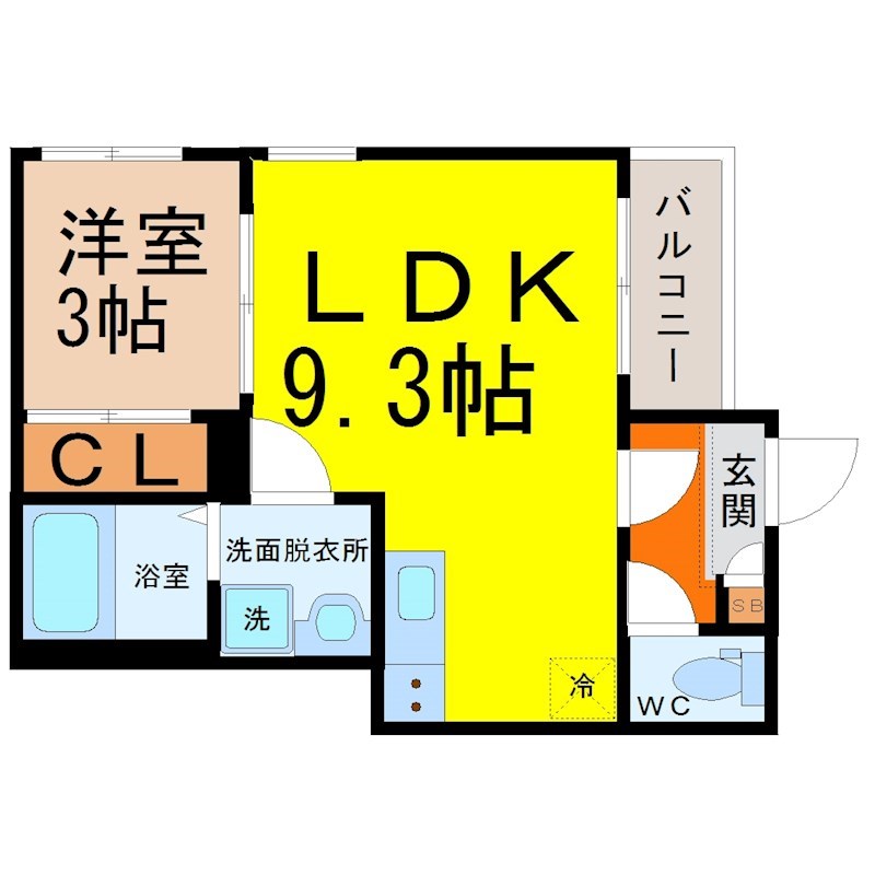Ｒｅｇａｌｅｓｔ　Ｎｅｏささしま（レガリストネオささしま） 間取図　ＬＤＫ9.3帖　洋室3帖