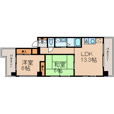 アーバンハイツ神宮公園 間取り　2LDK　独立洗面台（シャンプードレッサー付）温水洗浄便座付トイレ