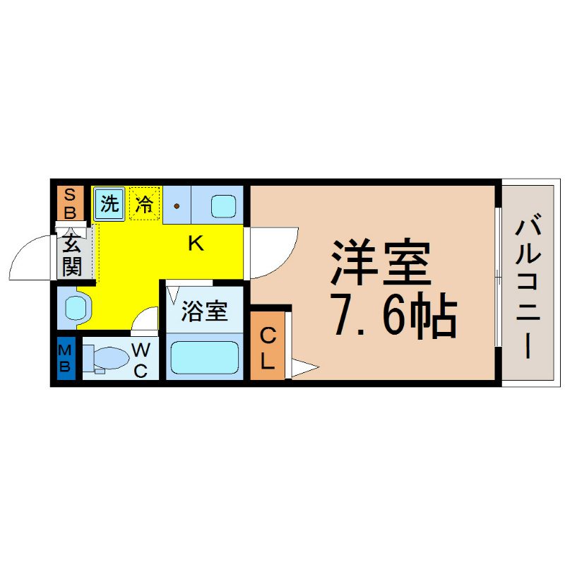 すまいる春岡 間取り　洋室7.6帖　独立洗面台　バルコニー