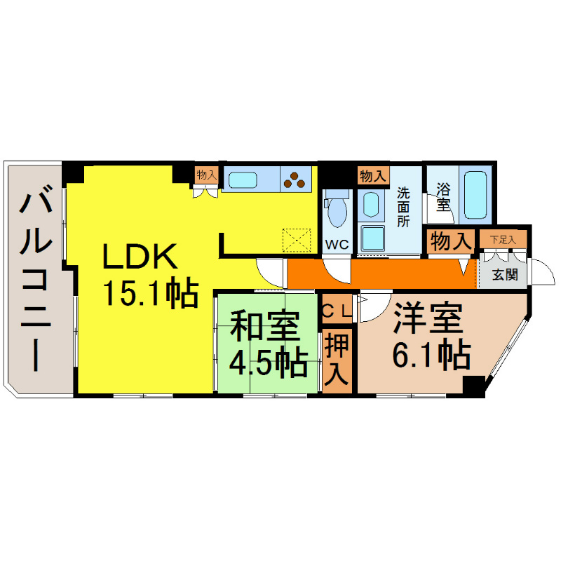 アピエス露橋 間取図　2ＬＤＫ