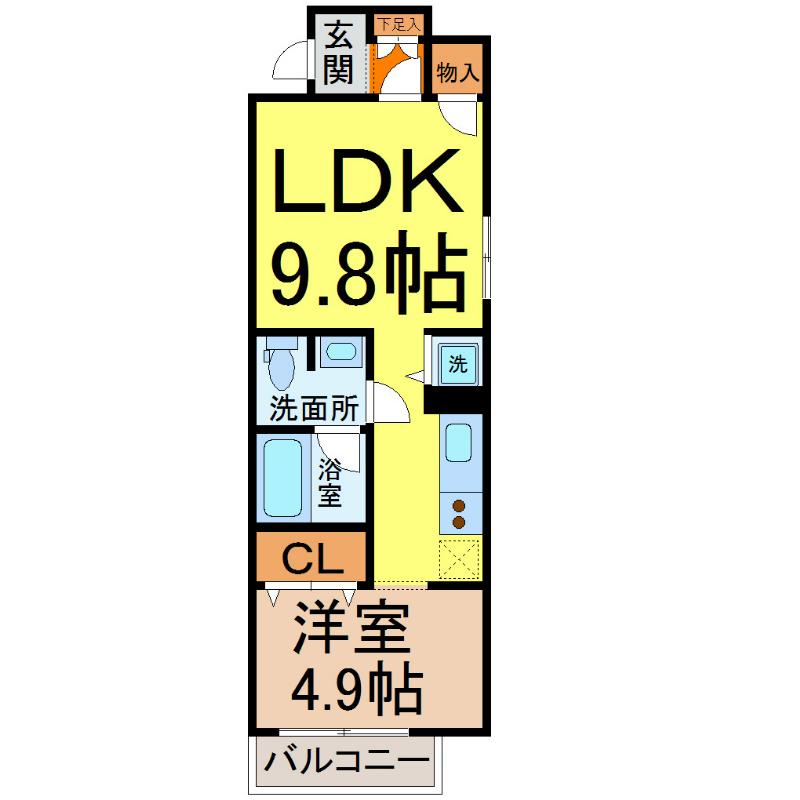 ヴァリエ東別院 間取図　ＬＤＫ9.8帖　洋室4.9帖