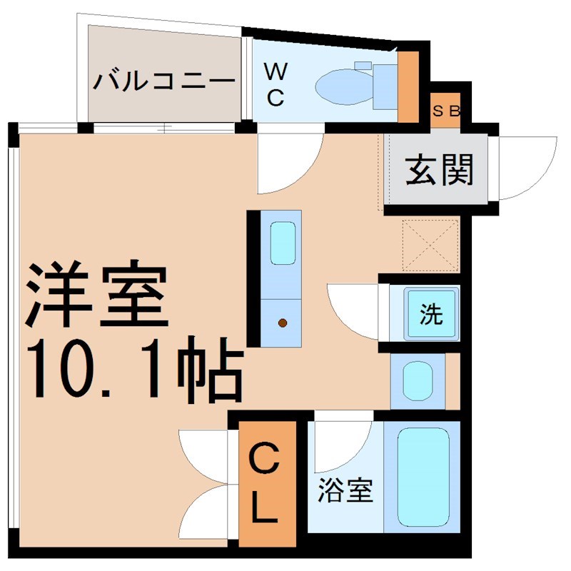 Ｔステージ新栄 間取図　洋室10.1帖　独立洗面台　バルコニー