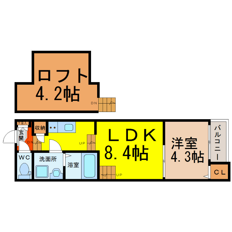フェリーチェ伝馬 間取り　LDK8.4帖　ロフト4.2帖