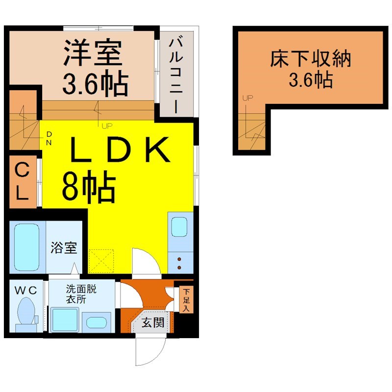 エスパシオ烏森 間取図　ＬＤＫ8帖　洋室3.6帖　床下収納3.6帖