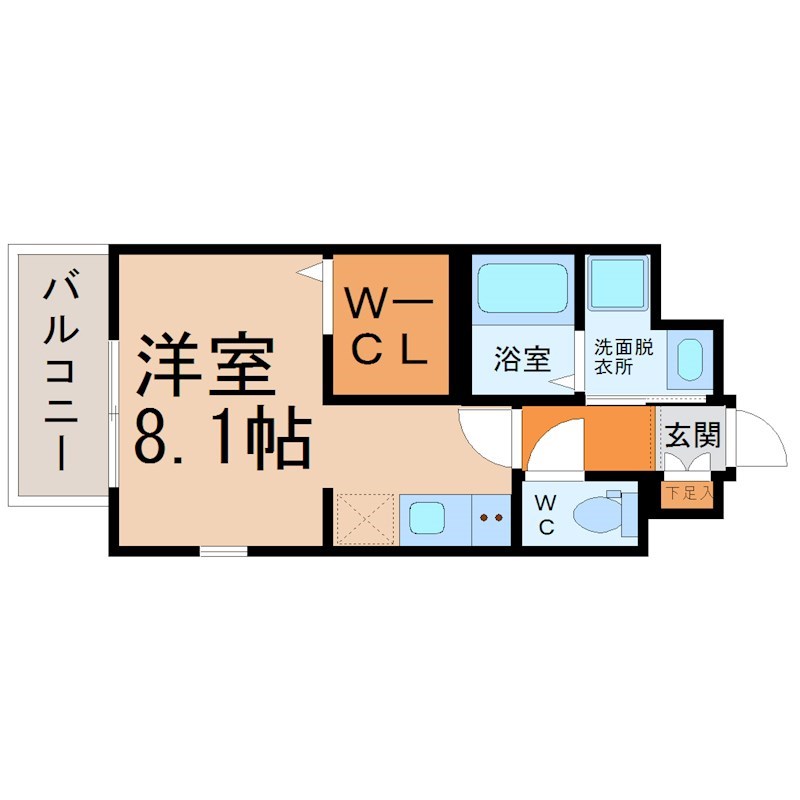 パルティール吹上アネックス 間取図　洋室8.1帖　脱衣洗面所　ウォークインクローゼット