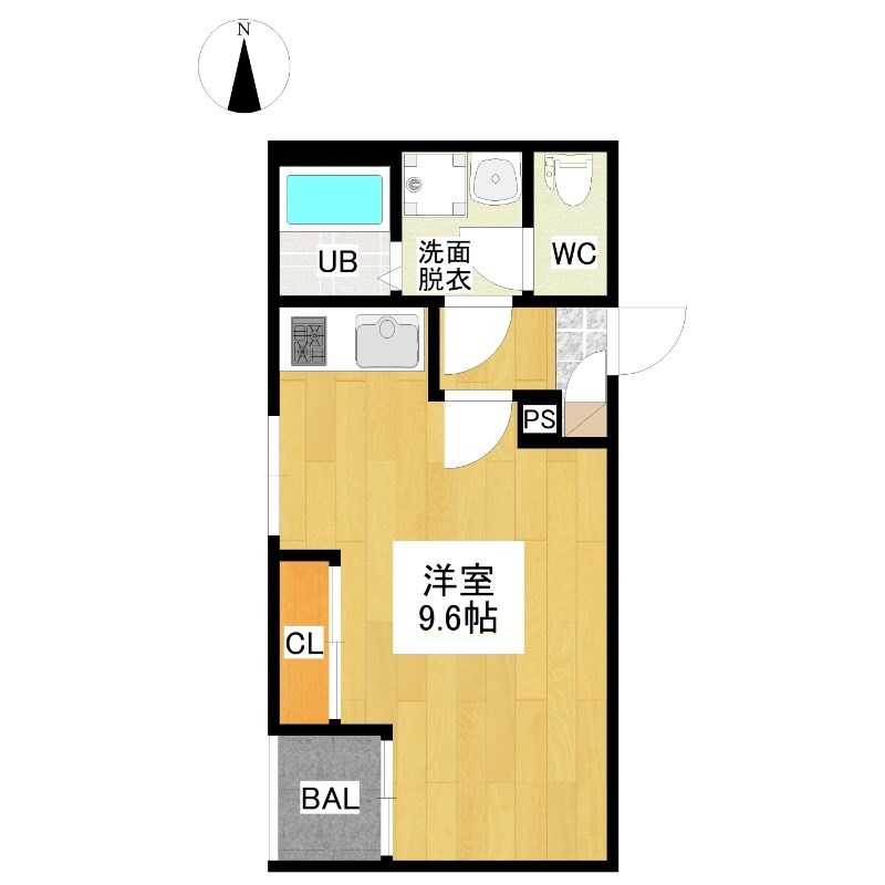 Ｒ－Ｓｍａｒｔ黒川 間取図　洋室9.6帖　脱衣洗面所　バルコニー