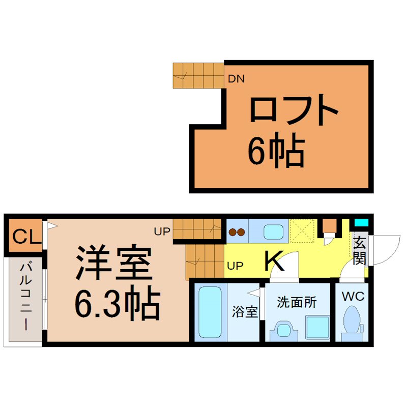 Ｋ’ｓＧａｒｄｅｎ栄生 間取図　洋室6.3帖　ロフト6帖