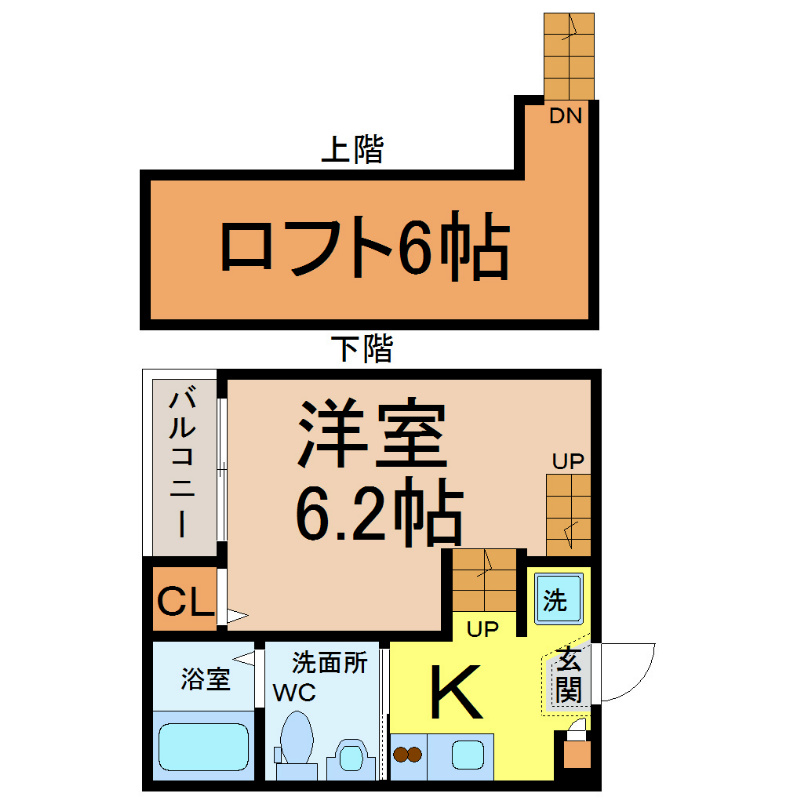 ファンタジアン名駅西 間取図　洋室6.2帖　ロフト6帖