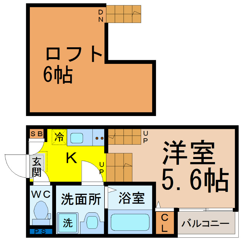 Ｇｉｆｔ１（ギフトワン） 間取図　洋室5.6帖　洋室6帖　脱衣洗面所