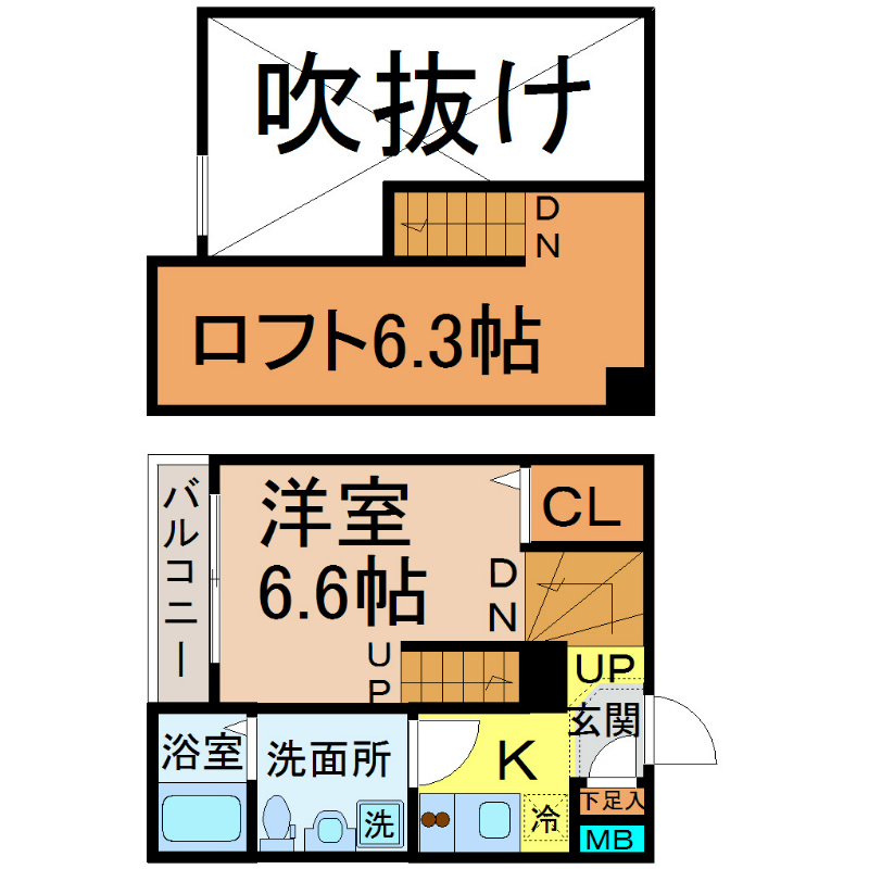 ゼウス 間取図　洋室6.6帖　ロフト6.3帖