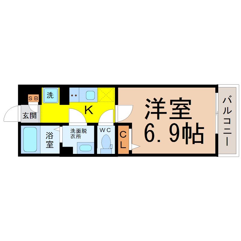 リブリ・吹上 間取図　洋室6.9帖　脱衣洗面所　クローゼット付