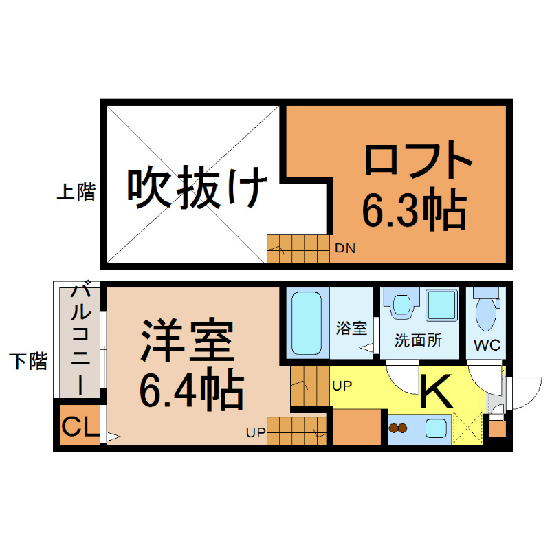 グランシャリオ 間取図　洋室6.4帖　ロフト6.3帖