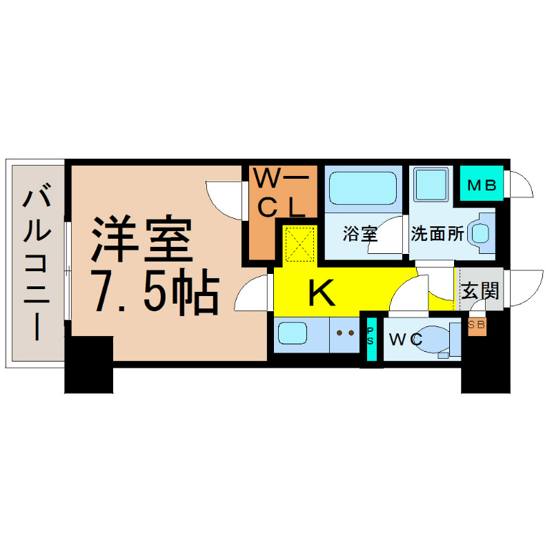 アイボリー 間取り　洋室7.5帖　脱衣洗面所　ウォークインクローゼット