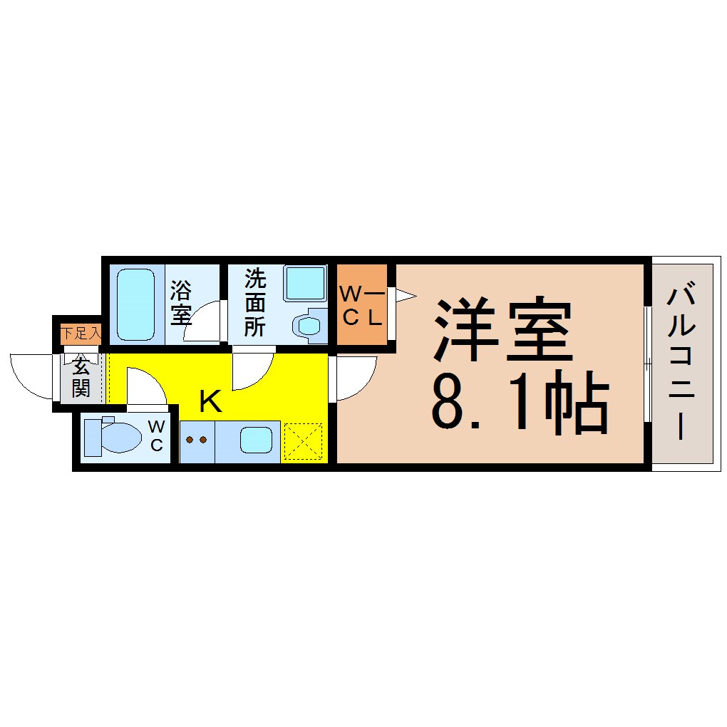 ジャン　リュミエール 間取図　洋室8.1帖　脱衣洗面所　ウォークインクローゼット