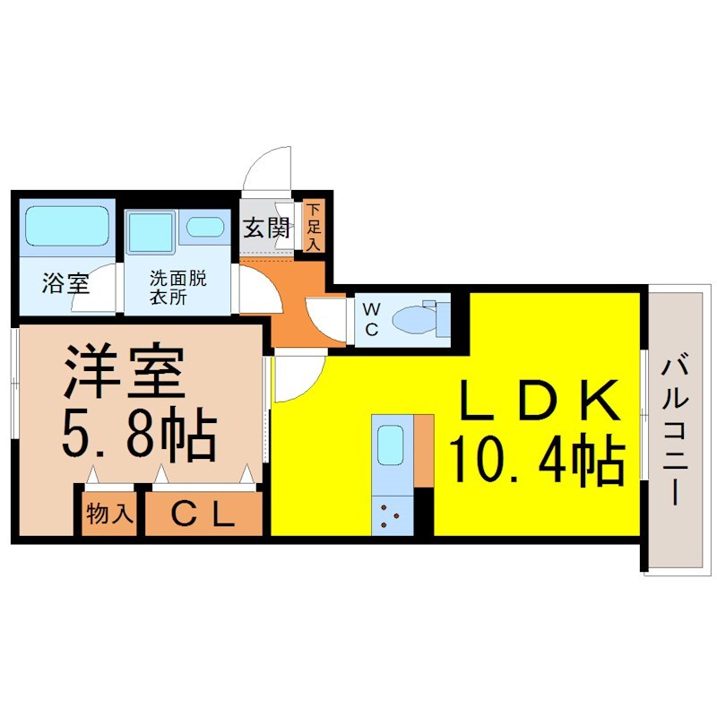 金山アイサンメゾン 間取図　ＬＤＫ10.4帖　洋室5.8帖　脱衣洗面所