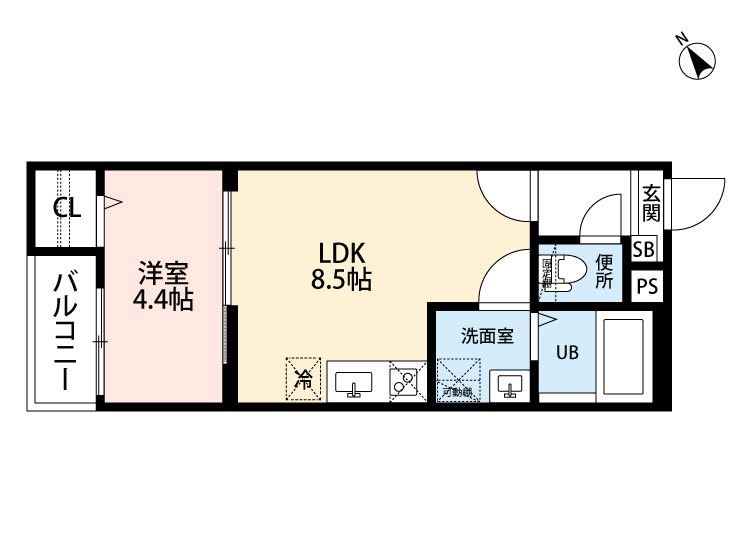 T.A月島町II（ティーエー月島町II） 間取り　ＬＤＫ8.5帖　洋室4.4帖　脱衣洗面所