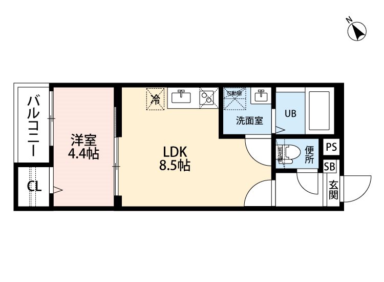 T.A月島町II（ティーエー月島町II） 間取り　ＬＤＫ8.5帖　洋室4.4帖