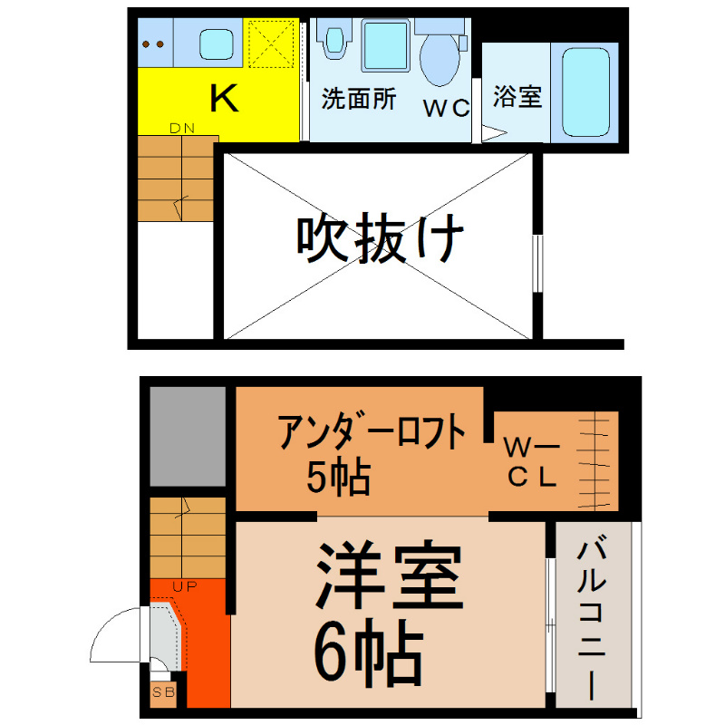 ミリオンベル 下階洋室6帖　アンダーロフト5帖　家具家電用意ＯＫ