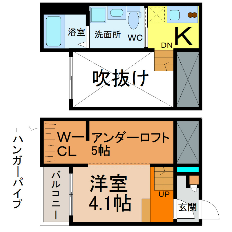 オー・ルージュ 間取図　洋室4.1帖　アンダーロフト5帖