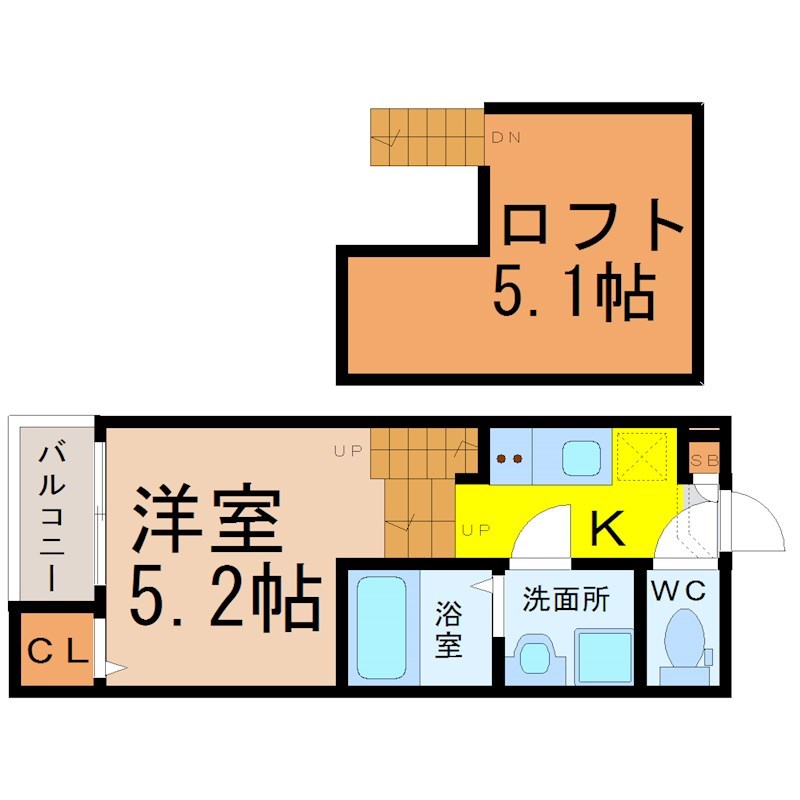 Ｄ’ｓファーストメゾン 間取図　洋室5.2帖　ロフト5.1帖