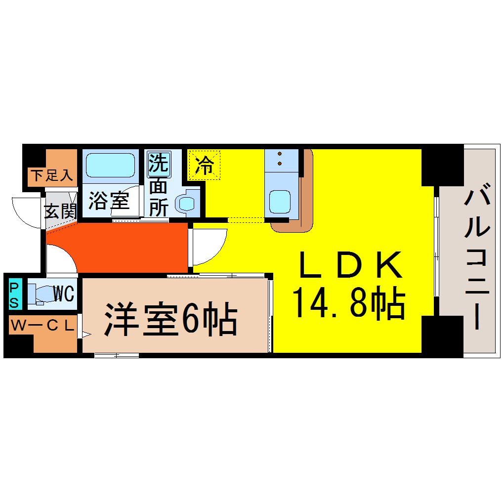ＰａｃｅＰａｌａｚｚｏ（パーチェパラッツォ） 間取図　ＬＤＫ14.8帖　洋室6帖　南面バルコニー