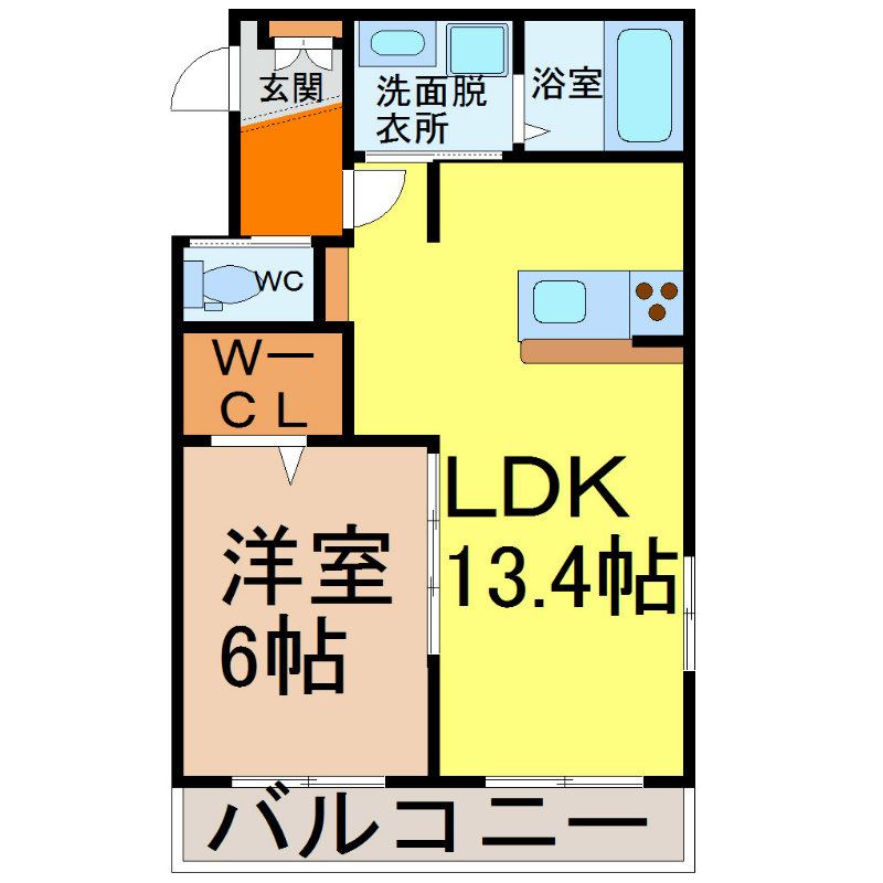 マーブルII 間取図　ＬＤＫ13.4帖　洋室6帖