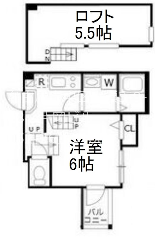 ハーモニーテラス新鳴海 間取図　洋室6帖　ロフト5.5帖　脱衣洗面所　バルコニー
