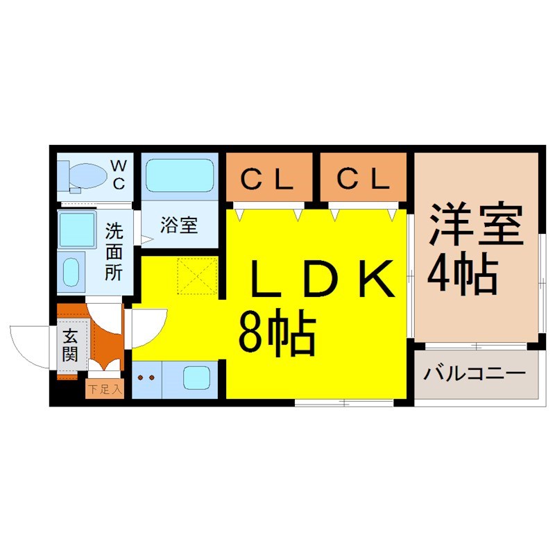 パインヒルズ 間取図　ＬＤＫ8帖　洋室4帖　脱衣洗面所　バルコニー