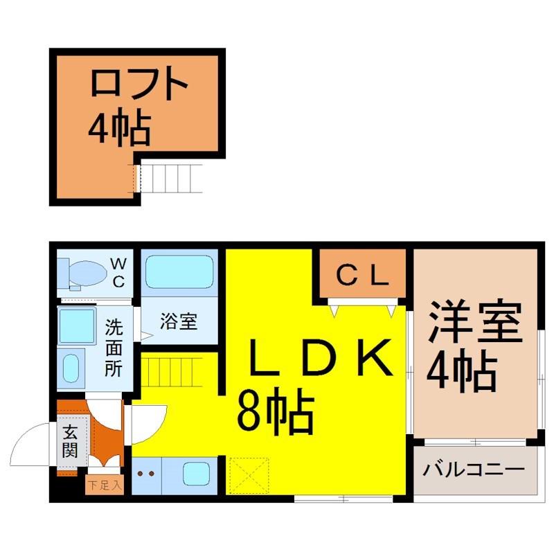 パインヒルズ 間取図　ＬＤＫ8帖　洋室4帖　脱衣洗面所　バルコニー