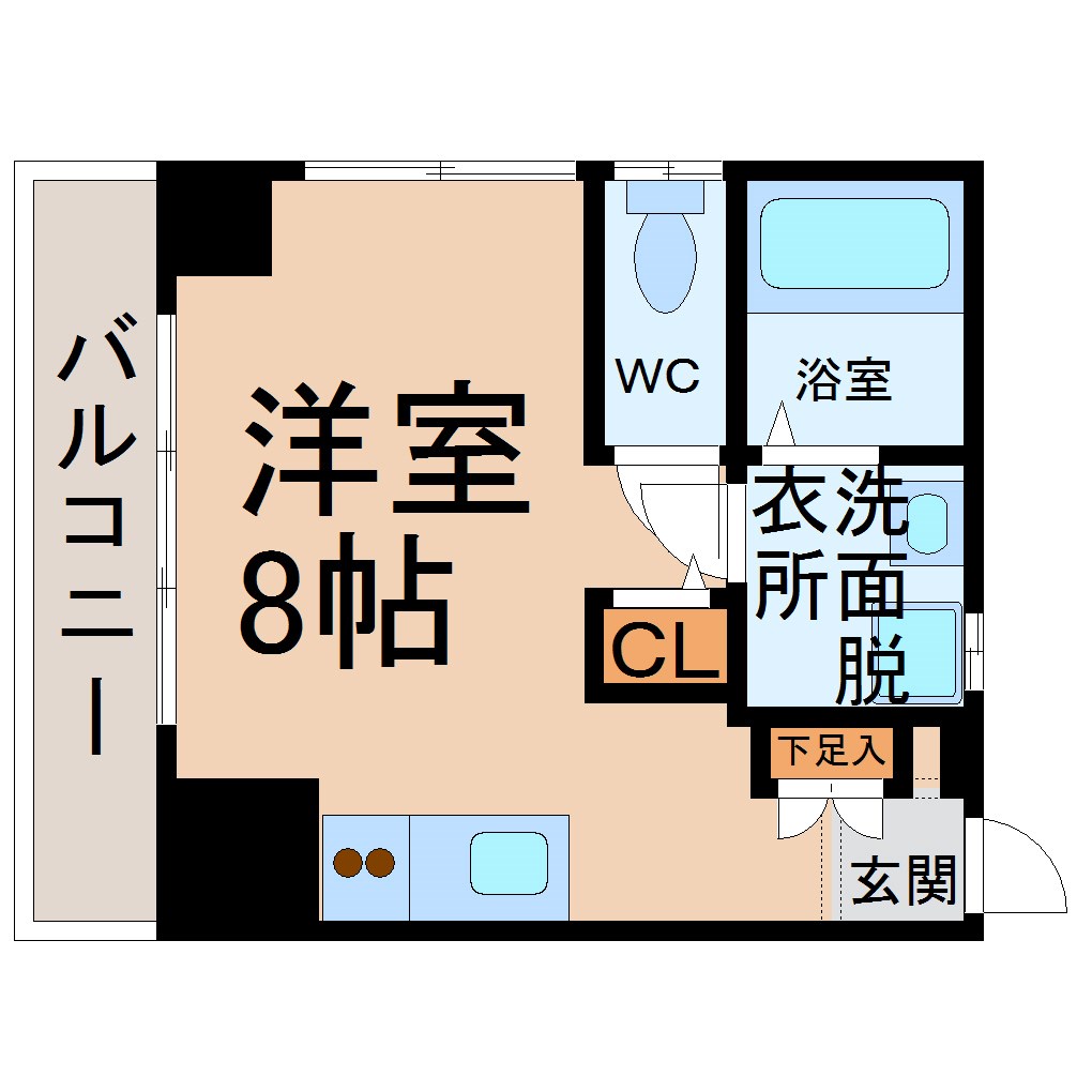 ＺＵＩＳＥＩＢＬＤ（ズイセイビルド） 間取り　洋室8帖　脱衣洗面所　バルコニー